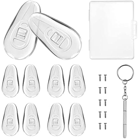 PTSLKHN 5 Pairs of Eyeglass Nose Pads, Upgraded 15x8mm Soft Silicone Air Chamber Eyeglasses Nose Pads, Screw-in Glasses Nose Pad Replacement Kit. Cover