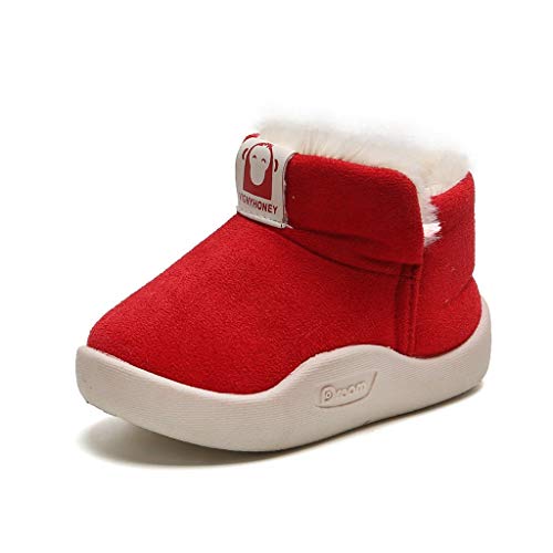 Baby Girls Boys Winter Warm Snow Boots Faux Fleece Anti-Slip Toddler Newborn Baby First Walkers Shoes?Red?12-15Months?