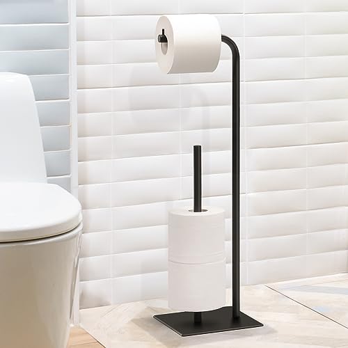 Portarrollos de Papel Higiénico de pie, Soporte de Papel higiénico Negro, dispensador de Papel higiénico de pie, Portarrollos de Papel Higiénico Inoxidable para Almacenamiento de Papel higiénico