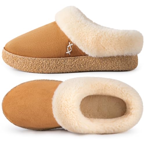 EverFoams Women's Microsuede Slippers Comfy Memory Foam Non-slip Indoor House Shoes with Fuzzy Collar