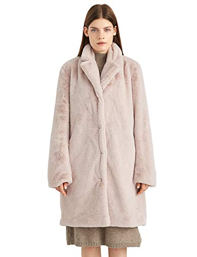 Escalier Womens Faux Fur Coat Trench Winter Warm Thick Overcoat Fluffy Top Jacket with Pockets Pink Large
