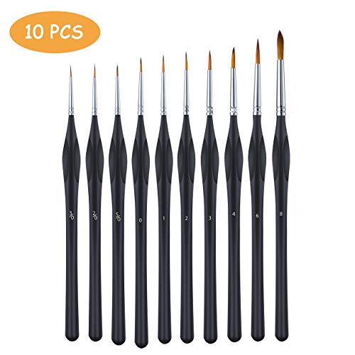 ATMOKO Détail Pinceaux?Pinceaux de Peinture Professionnels, Lot de 10, pour Débutant Artiste Enfant, Convient à l'Acrylique, Aquarelle, Huile, Modèles, Miniatures et Finition