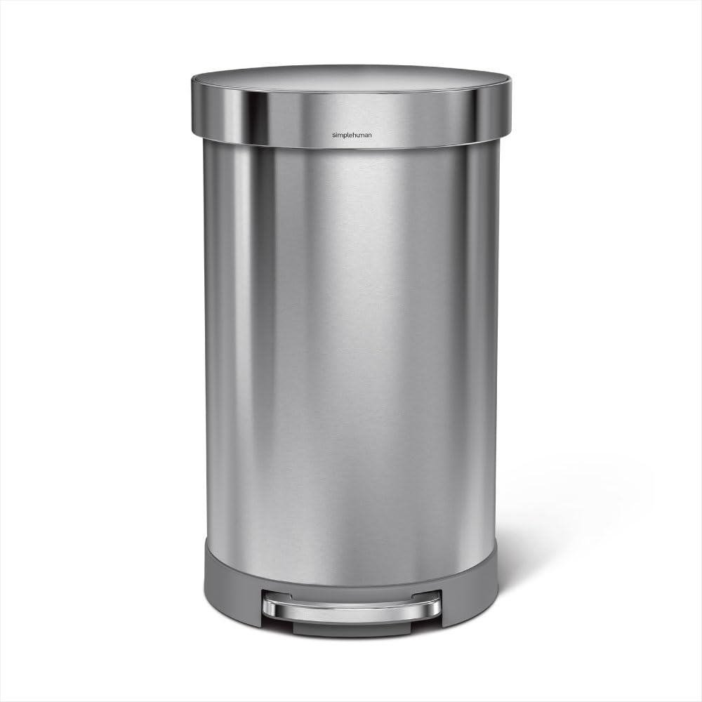 simplehuman 45 Liter/ 12 Gallon Semi-Round Hands-Free Step Trash Can, Brushed