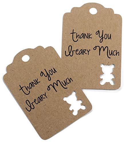 Teddy Bear Gift Tags for Baby Shower - Thank You Beary Much - 20pc (Kraft Brown)