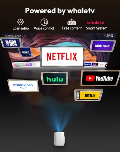Image of Smart Mini Projector with WiFi6 and Bluetooth, Native 1080P 4K Support, Auto Focus & Keystone, Compatible with Netflix, Voice Control, Portable Home Movie Projector, Xgody Gimbal N5 White
