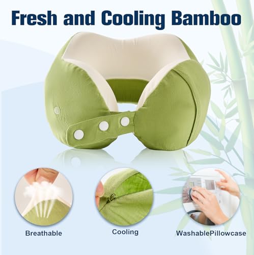 Image of Cirorld Neck Pillow for Traveling, Travel Pillows for Airplanes,100% Pure Memory Foam Travel Neck Pillow, Adjustable Flight Pillow, Portable Plane Accessories with Eye Mask, Earplugs, Carry Bag