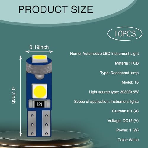 Ajxn 10 PCS Luz LED T5 para Instrumentos de Auto Blanco miniatura 2