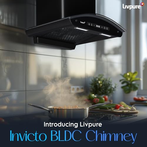 Image of Livpure Invicto 60 cm | Curved Glass | 1400 m /hr Suction | BLDC Motor | Filterless | Touch & Gesture Control | Low Noise | 10 Years Motor + 2 Years Comprehensive Warranty | Black