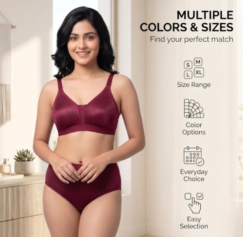 Image of Women's Pure Cotton Blend Lightly Padded Bra (Pack of 3) | Full Coverage Wirefree T-Shirt Bra | Soft Breathable Everyday Bra | Adjustable Straps | Comfortable Multicolor Bra