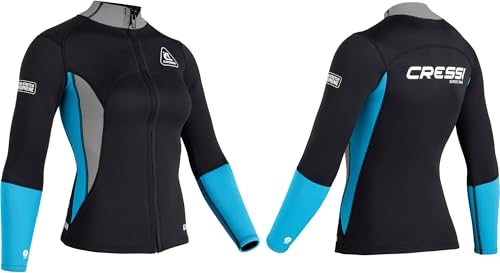 Cressi Guardian Lady Neoprene Jacket Black/Aquamarine 2mm XL/5 - Chaqueta de Neopreno de 2 mm, para Natación, Snorkel, Sup, Surf, Kayak y Otros Deportes Acuáticos, Negro/Aguamarina, XL/5, Mujer