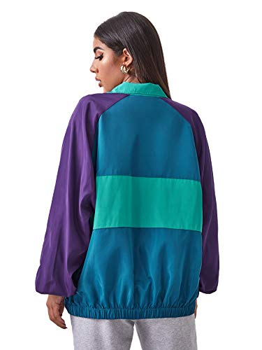 SweatyRocks Women's Lightweight Windbreaker Patchwork Zipper Sport Jacket Coat Outerwear2
