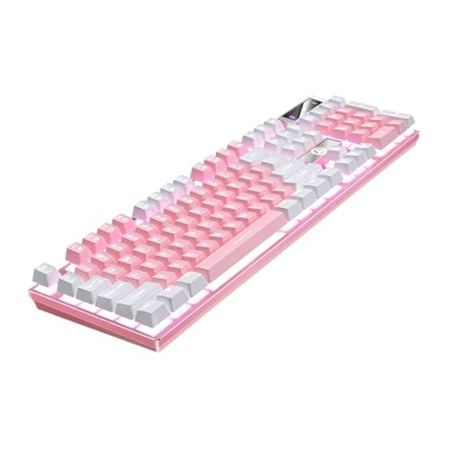 Didiseaon Clavier Gamer Mécanique Touches RGB Bicolore Blanc Rose Filaire USB Tactile Confortable Ergonomique pour Pc Gaming