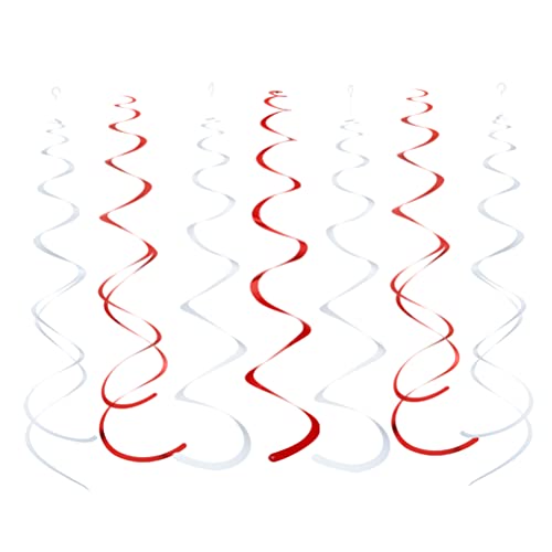MOWO Red and White Foil Swirl Hanging Decoration, Pack of 20