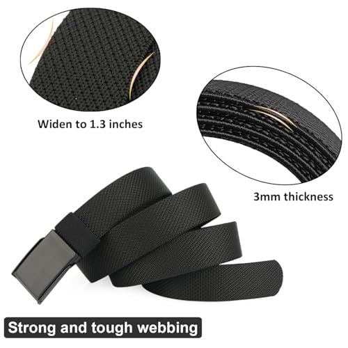 1.3” Men’s Stretch Belt, 2-Pack Flip-top Metal Buckle Golf Belt, Elastic Nylon Web Belt2