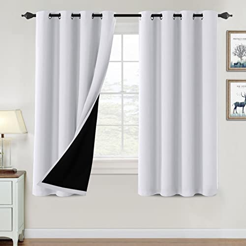 Photo 1 of 100% Blackout Curtains for Bedroom Thermal Insulated Blackout Curtains 63 inch Length Heat and Full Light Blocking Curtains Window Drapes for Living Room with Black Liner 2 Panels Set