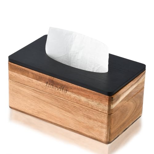 Rectangular Tissue Box Cover, Acacia Wood Rectangle Tissue Box Holder for for Bathroom Bedroom Dinner Table Office, Modern Farmhouse Style Cube Tissue Box