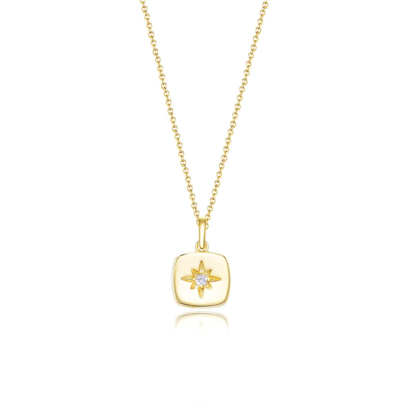 Collana Pendente Oro Giallo 9K / 14K / 18K Donna, Quadrato e Stella con Diamante, Collana Oro Donna