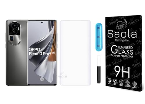 Image of Saola Curved UV Tempered Glass For Oppo Reno 10 Pro+ 5G 5G. Comes With UV Light & Glue For Finest Pasting. Edge To Edge Protection With Case Friendly Fit. (Pack Of 1)