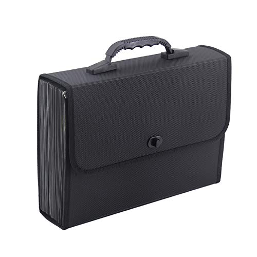 Black Accordion File Folder Carrying Case, Portable Document Folder for