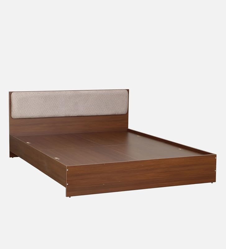 Image of Mintwud Pepperfry Solid Engineered Wood Kawasaki King Size Bed with Upholstered Headboard | Wooden Palang Without Storage | Ideal Furniture for Living Room, Bedroom, Hotel (Planked Walnut Finish)