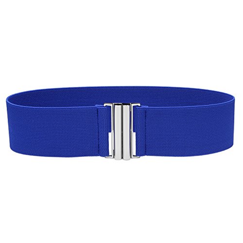 Syuer Womens Wide Elastic Waist Belt Cinch Belt Trimmer Stretch Waistband (S-M (26-31), Blue (Silver Buckle))