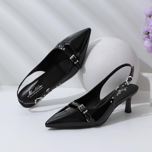 Image of Mostrin Kitten Heels for Women Slingback Pointed Closed Toe Heels Women's Pumps Shoes for Wedding, Party, Commuting