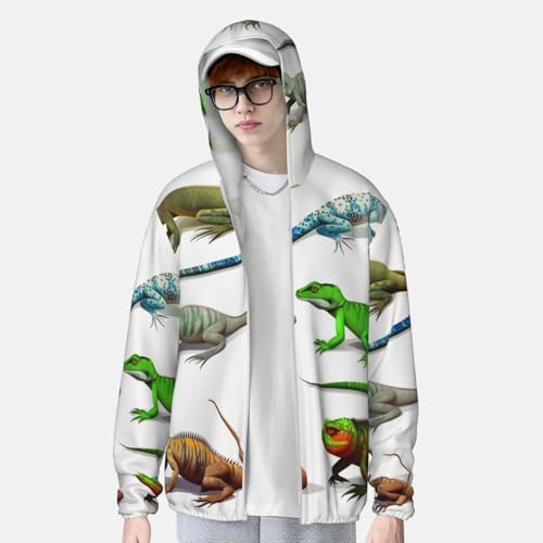 Different Types of Lizard Camiseta masculina FPS 50+ com capuz e proteção solar feminina manga compr