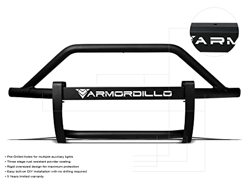 Image of Armordillo AR Pre-Runner Guard Compatible With 2022-2024 Chevy Silverado 1500 Pickup Truck|8724187|Matte Black|Round Tube|Modular Steel Bumper Grille Guard