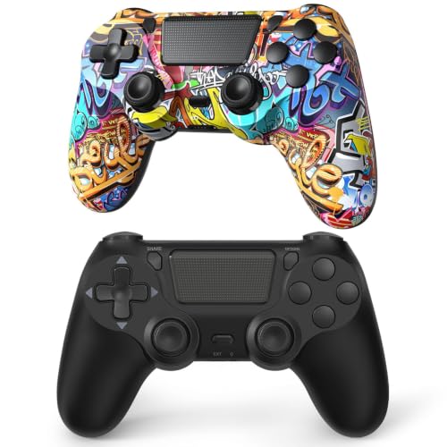 Image of TIANHOO Wireless Controller Compatible with PS4 /Pro /Slim | with Vibration Feedback, Motion Sensing, Touchpad, Light Bar, Share, 3.5mm Headphone Jack (Graffiti, Black)