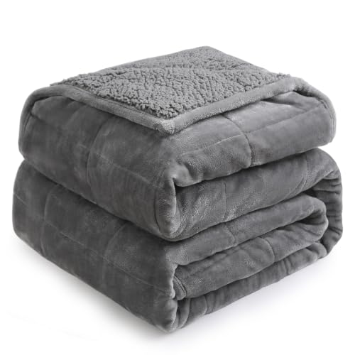 Image of Cottonblue Sherpa Fleece Weighted Blanket 15 lbs for Adult, Flannel Cozy Plush Bed Blankets, Fuzzy Sherpa Weighted Blankets Full Size, Minky Soft Blanket for Sofa Bed, 48 x 72 inches, Grey