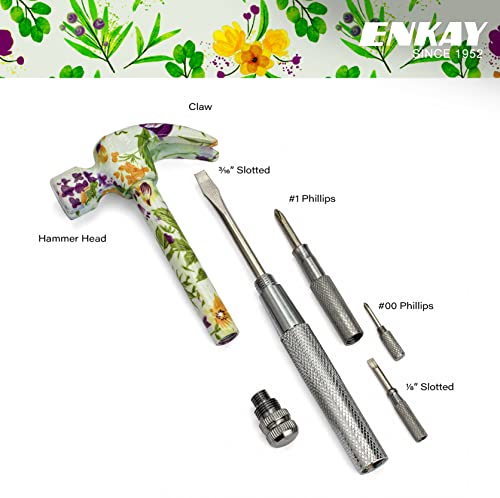 Image of ENKAY - 6 in 1 Floral Hammer and Screwdriver, Multifunction Claw Hammer Tool with Flower Print (Pattern 2)