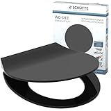 SCHÜTTE SLIM BLACK WC-Sitz, Duroplast Toilettensitz mit Absenkautomatik, Toilettendeckel mit Schnellverschluss für einfache Reinigung, Klobrille passend für alle handelsüblichen WC-Becken, schwarz