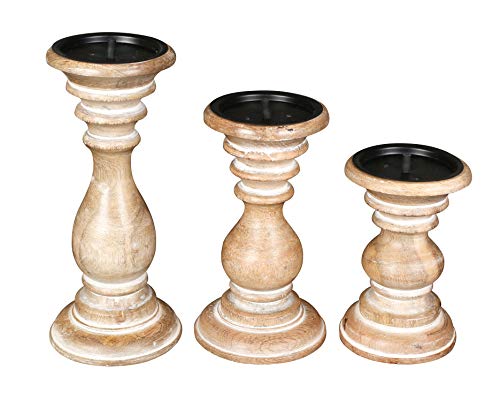 Candle Holder,Wood Candle Holder,Wooden Candle Holder,Tall Candle Holders,Farmhouse Candle Holder,Candle Holder Set Of 3,Wood Pillar Candle Holder,Height (10+8+6) Inch White Wash #TOP1