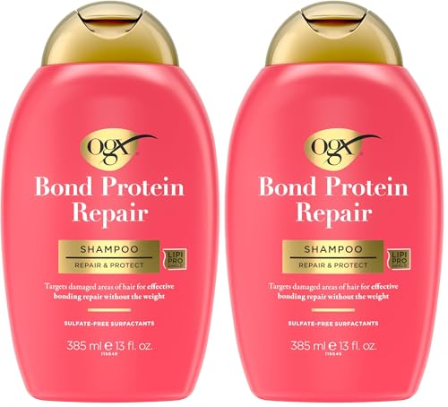 OGX Repair & Protect Bond Protein-Repair Shampoo, Lightweight Hair Wash Cleanses & Targets Damaged Hair for Effective Bond-Repairing, Formulated without Parabens, 13 fl. oz,(Pack of 2)