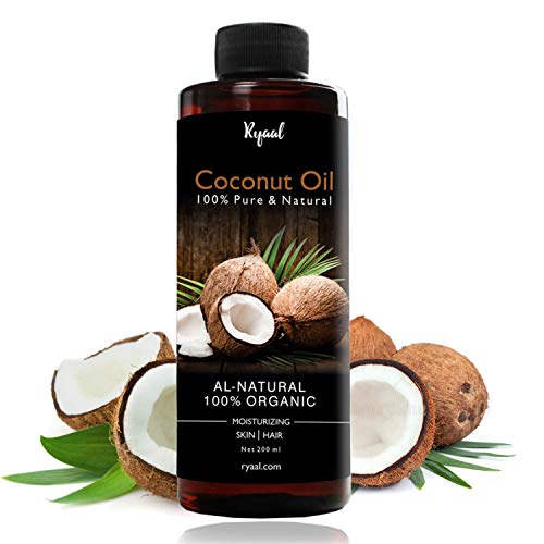 Organic Extra Virgin Coconut Oil by Ryaal, Cold-Pressed, Kosher, Cruelty-Free, Hair Color Corrector, Unrefined- Skin Moisturizer, Hair Treatment & Baking. (200ML)