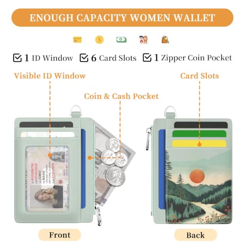 Image of Hancynir Mountain Small Wallet Women Credit Card Holder, Wristlet RFID Cute