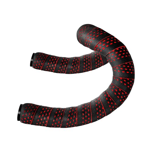 PollyCycle 1 Pair Bike Handlebar Tape – Non-Slip & Stain-Resistant Bar Tape, Shock Absorbing Silicone + EVA, Breathable & Durable (Black-Red, Set of 2)