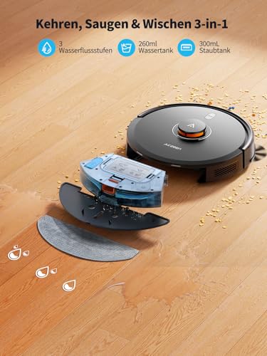 Airzeen 8000Pa Saugroboter mit Wischfunktion, Staubsauger Roboter mit Absaugstation, Saugkraft Saug und Wischroboter, LiDAR Navigation mit Mapping, APP, Alexa, für Teppich, Tierhaare, Q10 Pro