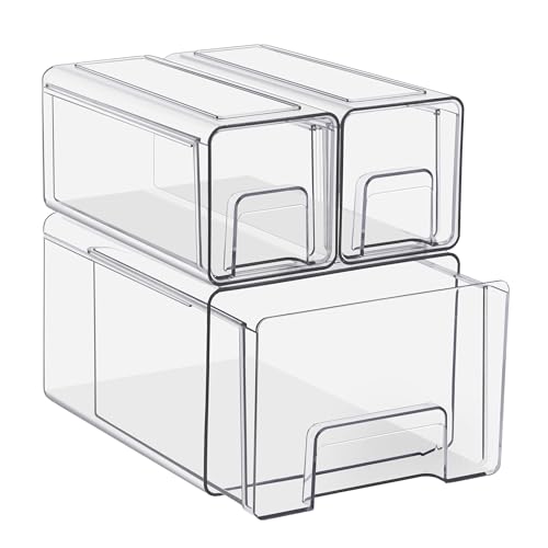 Sorbus-1-Large-2-Small-Clear-Stackable-Storage-Drawers-Plastic-Organizer-Bins-with-Handles-Pull-Out-Stackable-Drawers-for-Bathroom-Closet-Medicine-Cabinet-Pantry-Storage-Baby-Bottle-Organizer Sorbus 1 Large & 2 Small Clear Stackable Storage Drawers, Plastic Organizer Bins with Handles, Pull-Out Stackable Drawers for Bathroom Closet, Medicine, Cabinet, Pantry Storage, Baby Bottle Organizer - Image 1