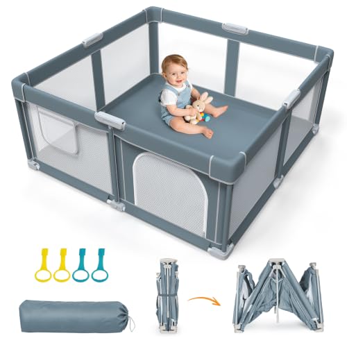 Image of Foldable Baby Playpen - 50 inchx50 inch Collapsible Play Pen for Babies and Toddlers - Indoor Outdoor Play Pen with 4 Handles - Folding Baby Playpen with Carry Bag Portable Travel Play Yard