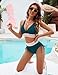 Edelqual High Waisted Bikini Sets for Women Tummy Control Swimsuits Two Piece Bathing Swim Suit Summer Beach Swimwear Color Block Fashion Trendy Clothes Twisted Front (Blue Green,M)