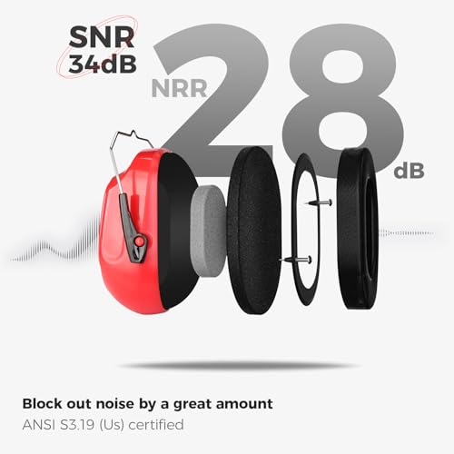 Image of ProCase Noise Reduction Safety Ear Muffs, Hearing Protection Earmuffs, NRR 28dB Noise Sound Protection Headphones for Shooting Gun Range Mowing Construction Woodwork Adult Kids -Pure Red