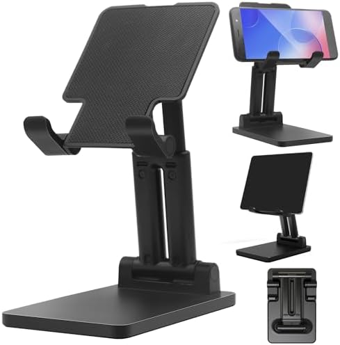 Adjustable Aluminum Phone Stand - Folding Desktop Holder For IPhone, Android, Kindle (4-8" Screens)