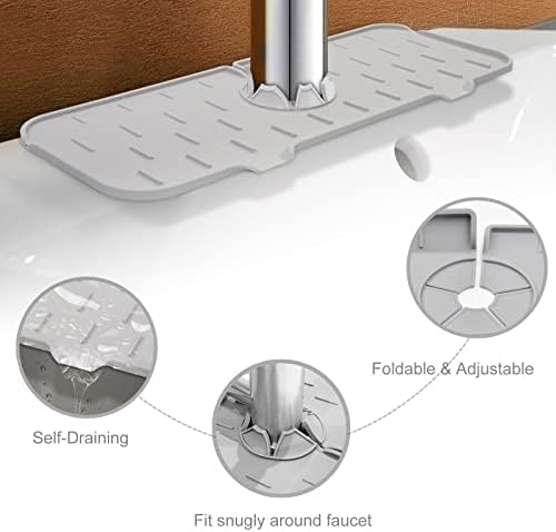 G-like Silicone Faucet Drip Tray Splashback Sink Mats Drip Catcher for Sink Place Water Receiver Kitchen Bathroom Sink Countertop Dry (Light Grey)