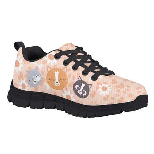 Suobstales Cat Daisy Heart Pattern Kids Sneakers for Boys Girls Gift Lightweight Running Shoes Breathable Walking Shoe Sport Tennis Athletic,Size 22