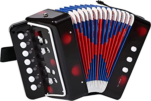 AIMEIS Kids Accordion 10 keys Button Accordian Musical Instrument Mini Accordion for Beginners (Black)