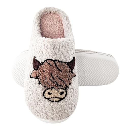 BIOECEUA Highland Cow Slippers for Women Men Soft Plush Fuzzy House Slipper Ladies Warm Cozy Comfy Winter Bedroom Shoes for Indoor Outdoor