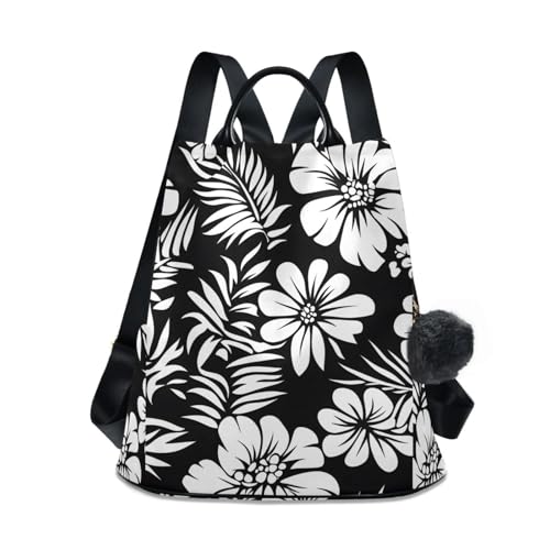 White Flower Pattern Backpack for Women Anti Theft Large Fashion Travel Shoulder Bag Purse Rucksack Lightweight