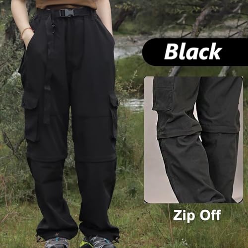 GAUASUIM Damen Wanderhose Zip Off Hose Outdoorhose Schnelltrocknend Trekkinghose Abnehmbare Hosenbeine Shorts Atmungsaktiv Cargohose Sommer Hiking Pants Funktionshose mit Gürtel 6 Taschen Schwarz 3XL