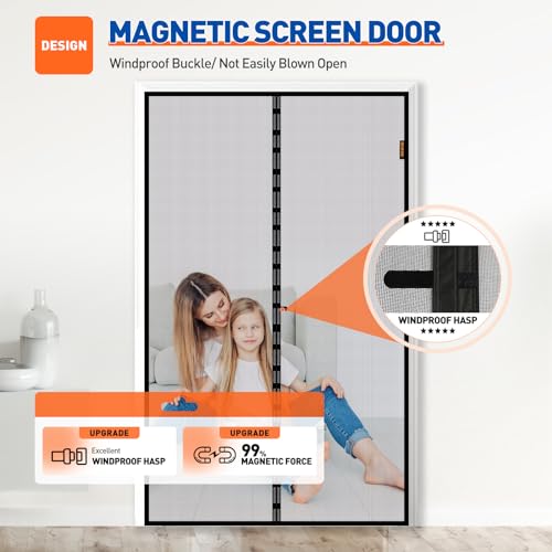 Image of MAGZO Magnetic Screen Door Fit Door Size 42 x 83 Inch, Screen Size 44 inch x 84 inch Strong Magnet French Door Screen, Heavy Duty Fiberglass Door Mesh with Hook & Loop for Sliding Door, Gray